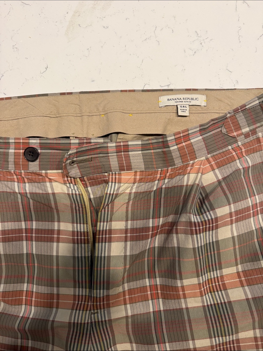 Banana Republic Men's Plaid Chinos - Tan, Olive, Orange